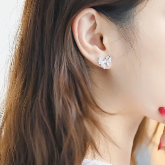 Sterling Silver Bow Earrings - Picture 3 of 5